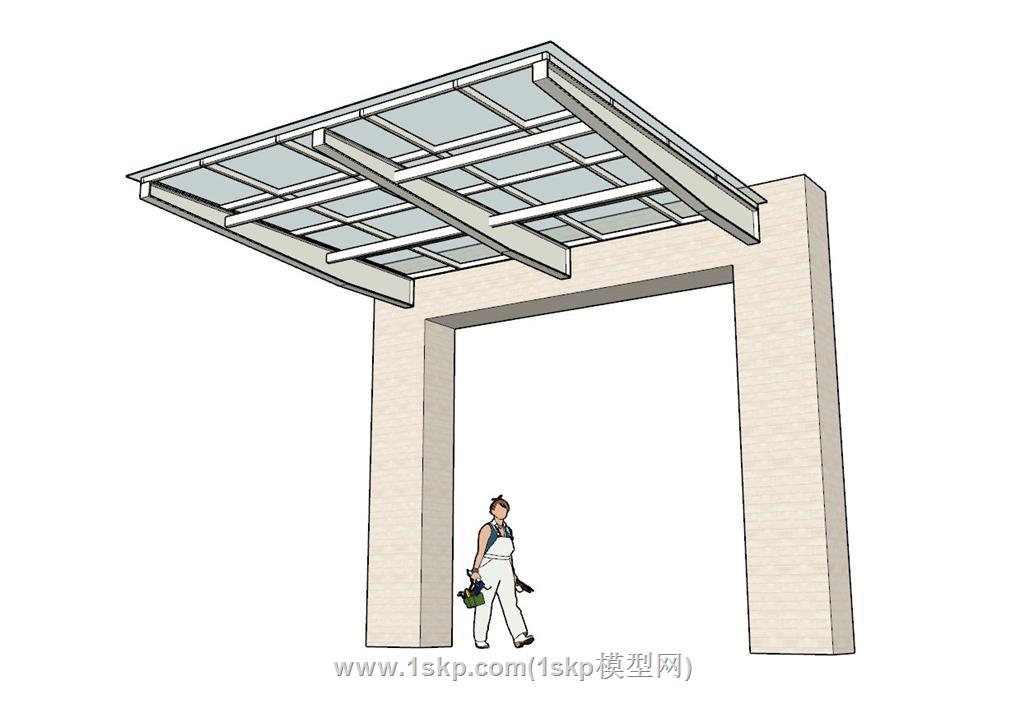 挡雨棚SU模型 1