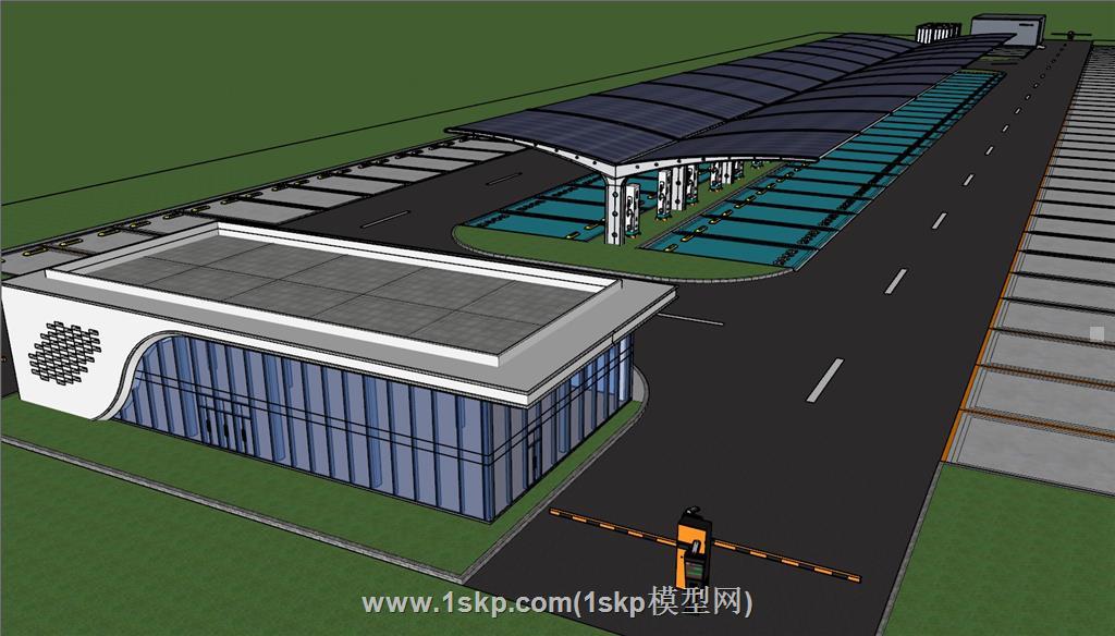 新能源光伏充电站SU模型 3