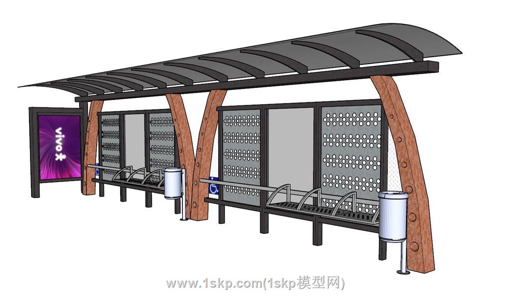 公交站候车亭SU模型 1