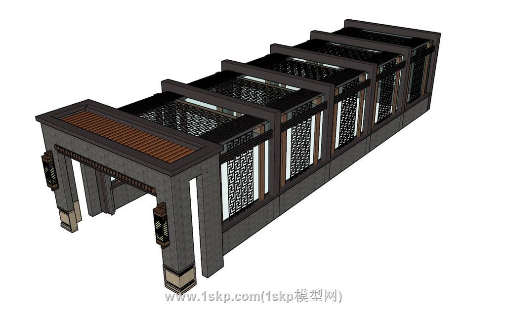 中式人防地库入口SU模型 1