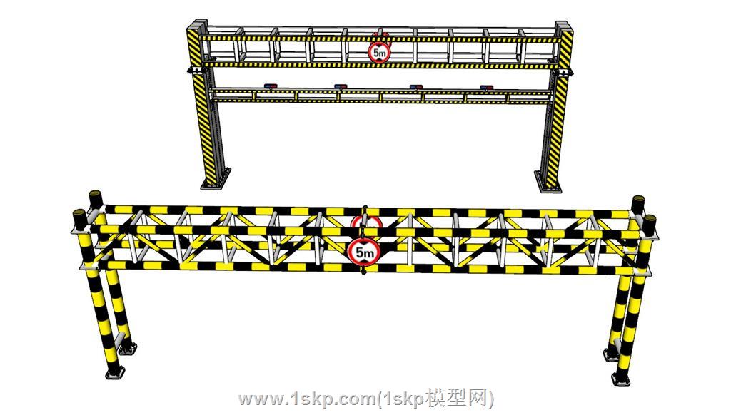 道路限高杆限高牌SU模型 1