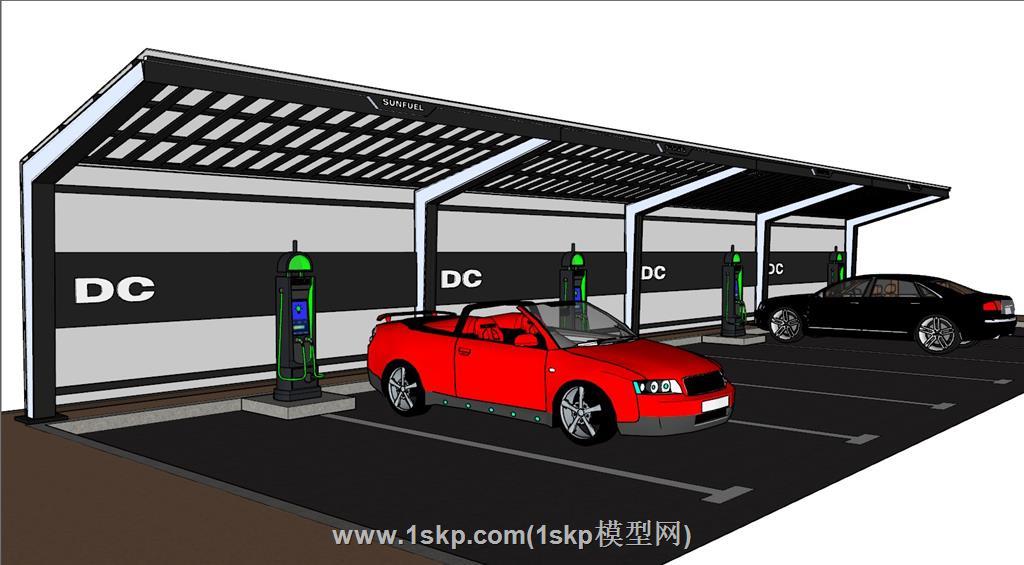 新能源充电桩停车棚SU模型 2