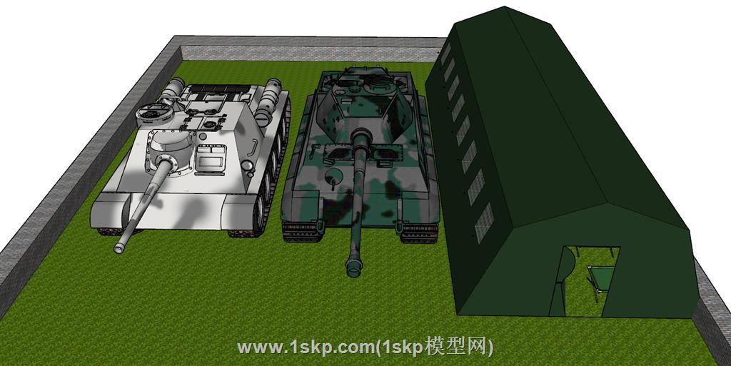 迷彩坦克军营帐篷SU模型 1