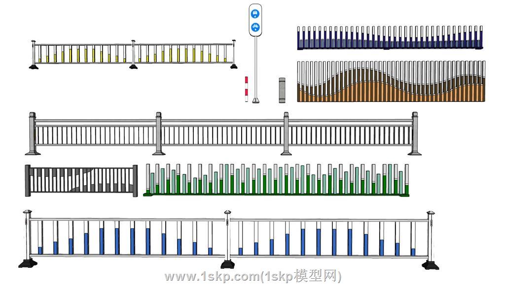 市政栏杆隔离栏市政护栏SU模型 1