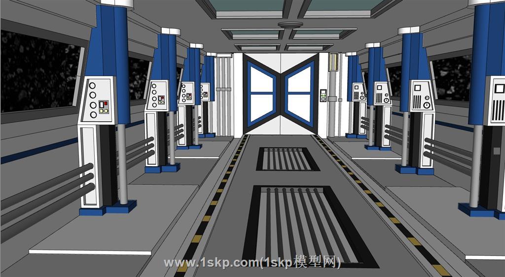 科技门科幻走廊SU模型 1