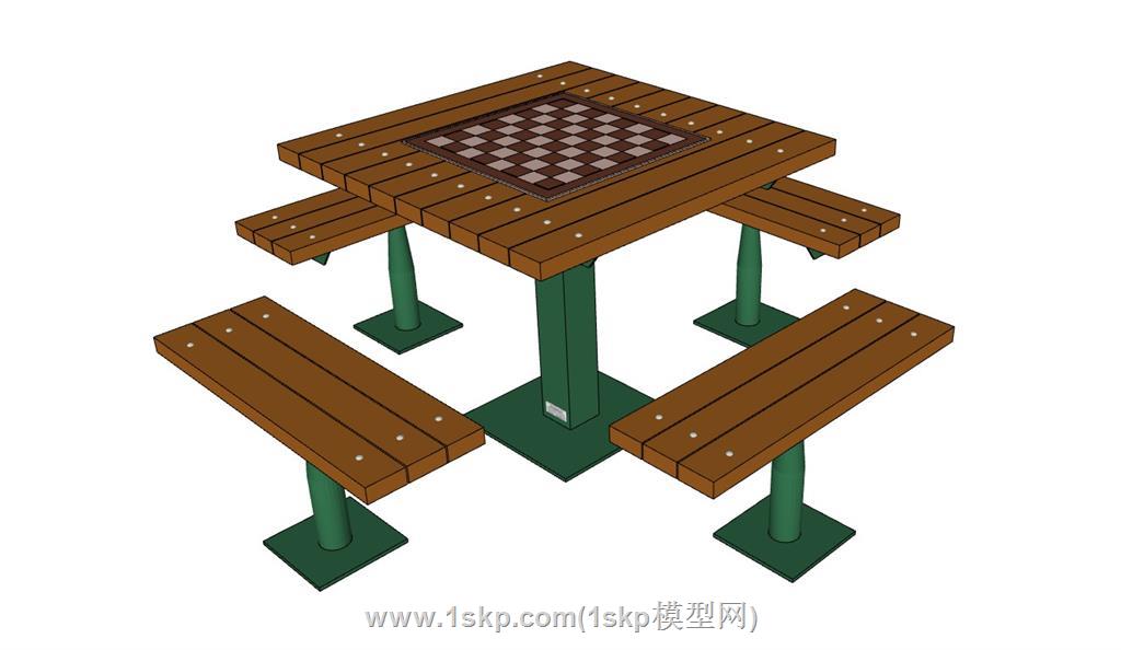 户外休闲棋牌桌SU模型 1