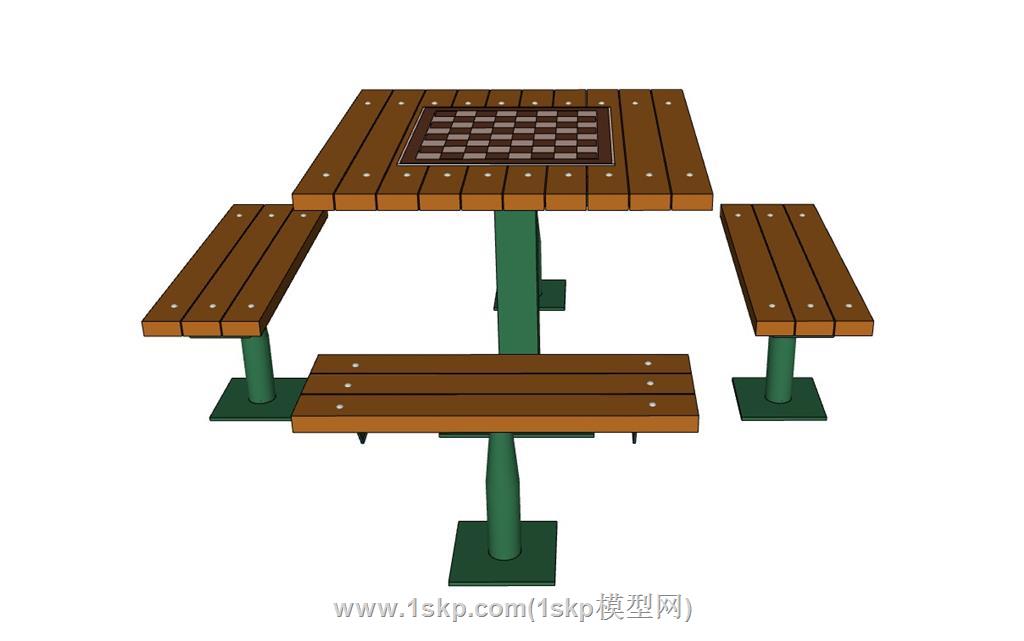 户外休闲棋牌桌SU模型 2