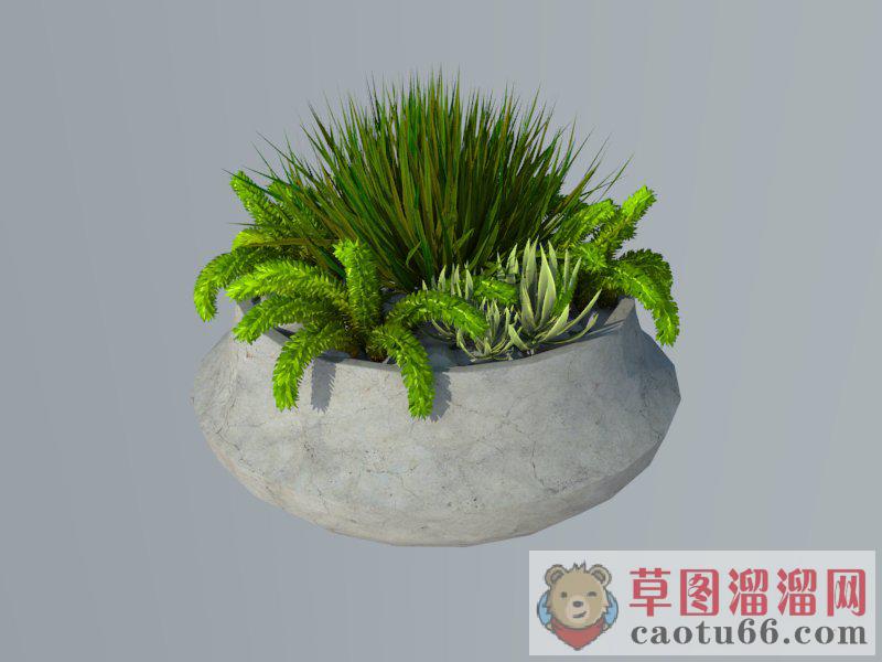 石质花盆植物SU模型 1