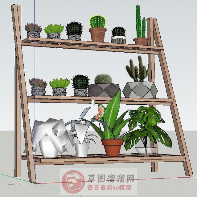 植物花盆花架SU模型 1