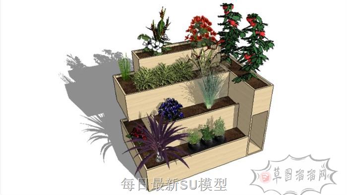 花箱花架植物SU模型 1