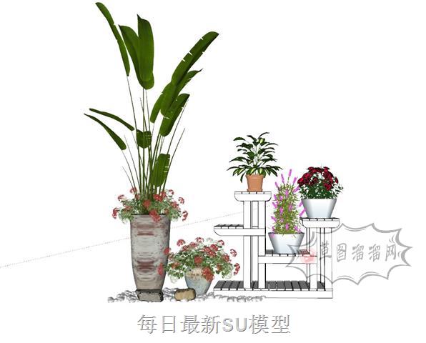 花盆植物花架SU模型 1