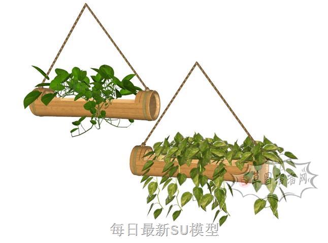 竹筒花盆植物SU模型 1