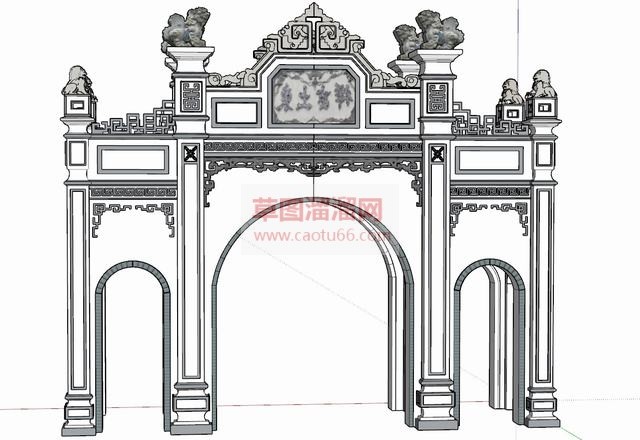 中式门楼SU模型 1