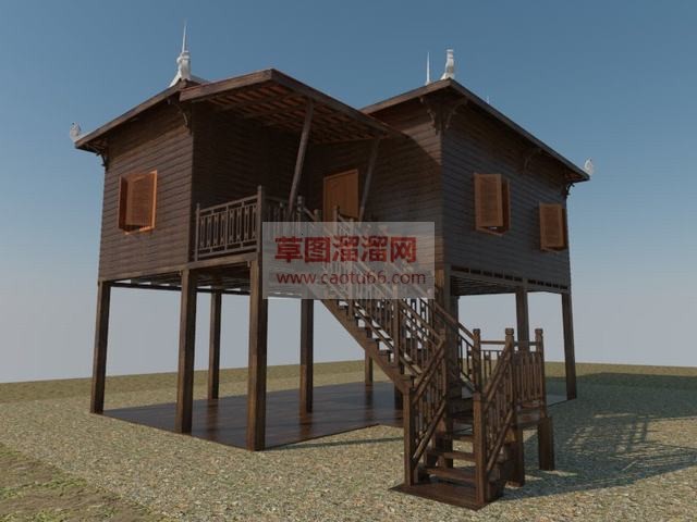 高脚木屋住宅SU模型 1