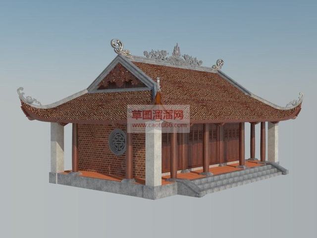 中式寺庙建筑SU模型 1