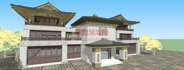 中式古建筑茶厂SU模型 1