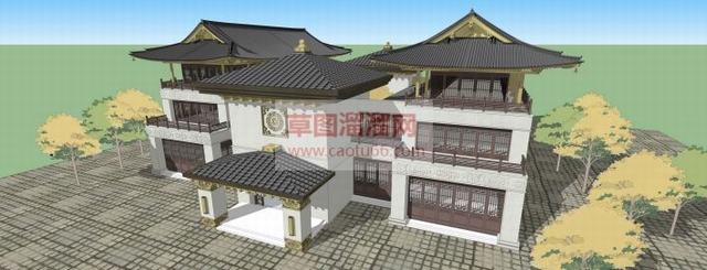 中式古建筑茶厂SU模型 3