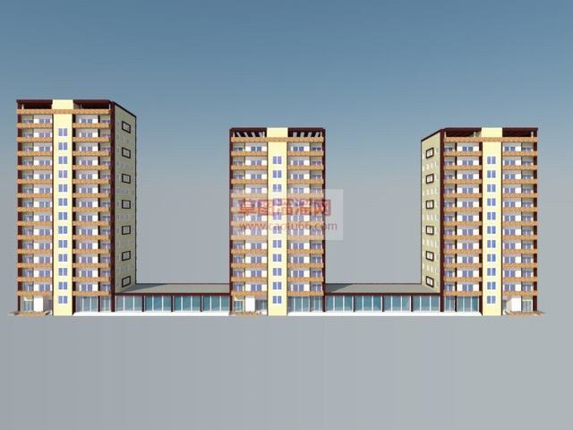 沿街商铺住宅高楼公寓建筑SU模型 1