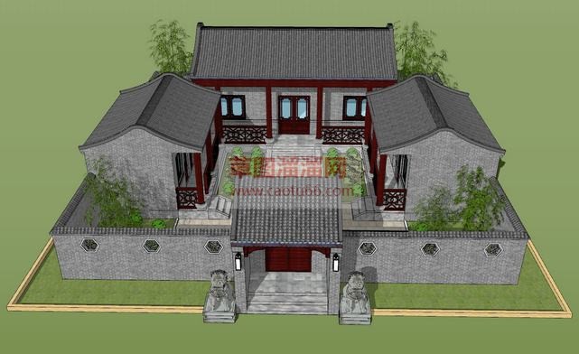 中式四合院建SU模型 1