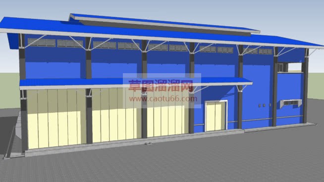 蓝色厂房建筑SU模型 1