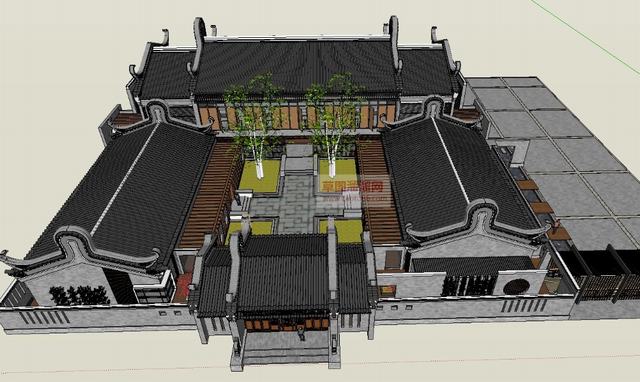 岭南风格四合SU模型