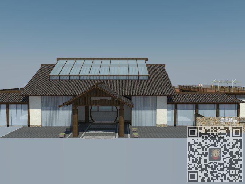 新中式建筑驿站SU模型 1