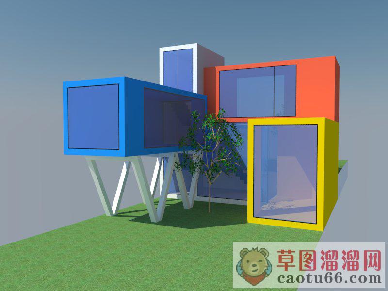 集装箱建筑住宅SU模型 1