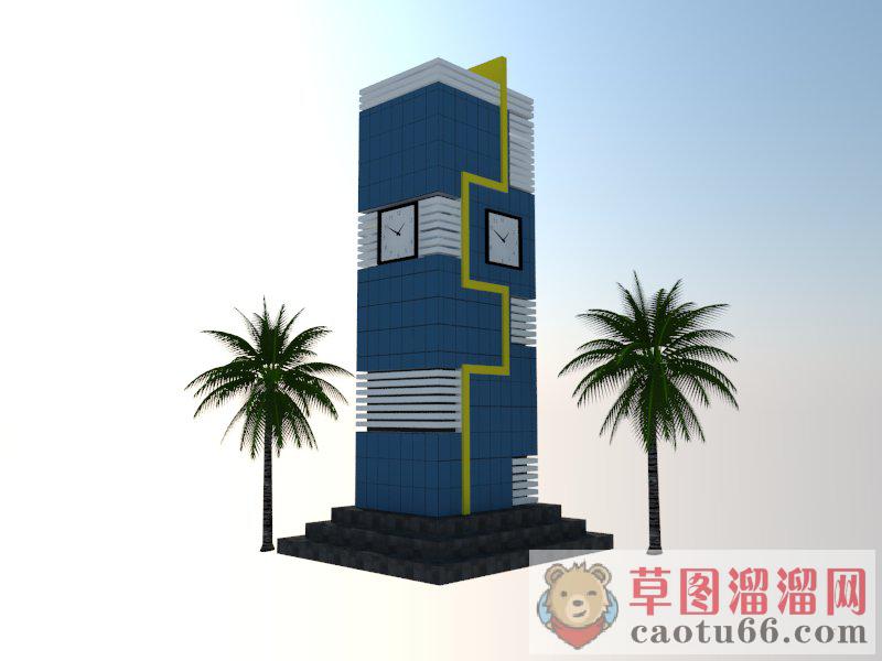 现代钟楼建筑SU模型 1