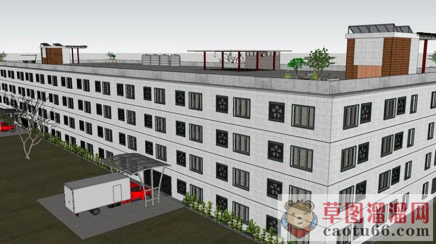 四层工厂建筑SU模型 1