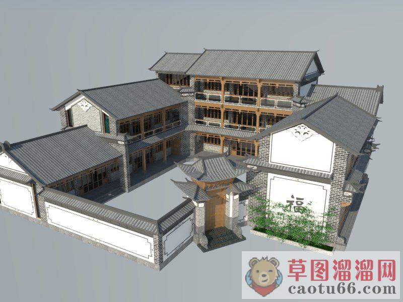 中式四合院建筑SU模型 1