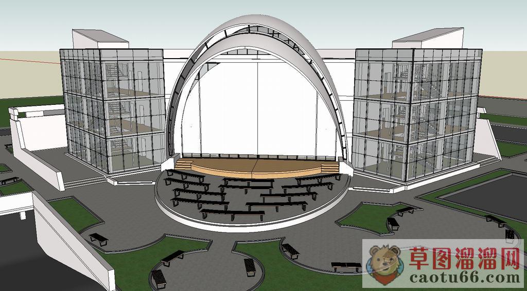 玻璃幕墙建筑会议大厅SU模型 1