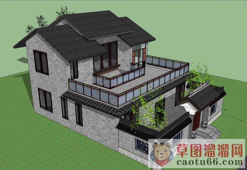 中式合院建筑SU模型 2