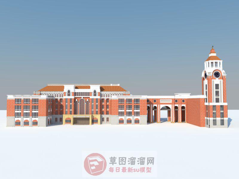 英格伦风格学校建筑SU模型 1