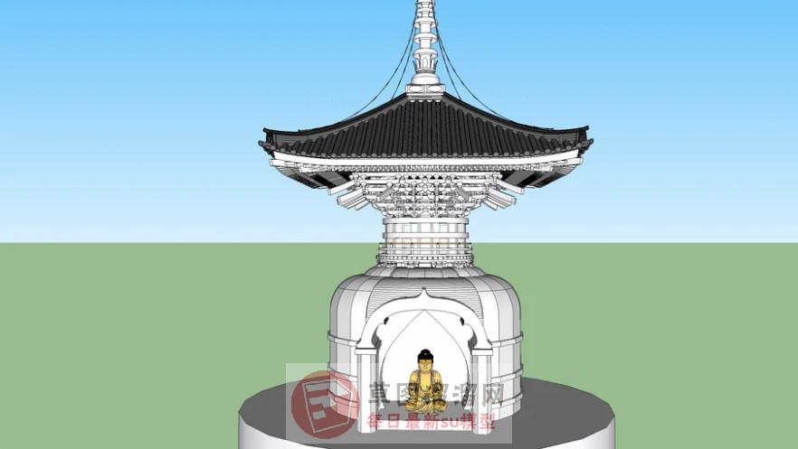 日式古塔建筑SU模型 1