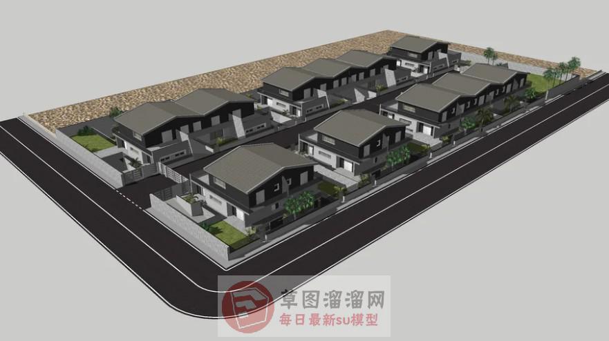 联排别墅住宅SU模型 1