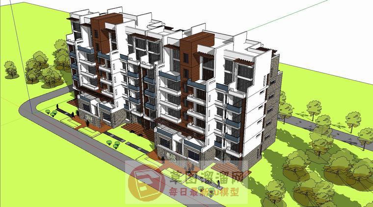 新中式公寓建筑SU模型 2