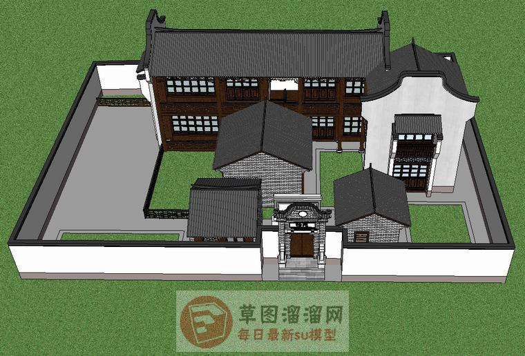 中式四合院建筑SU模型 1