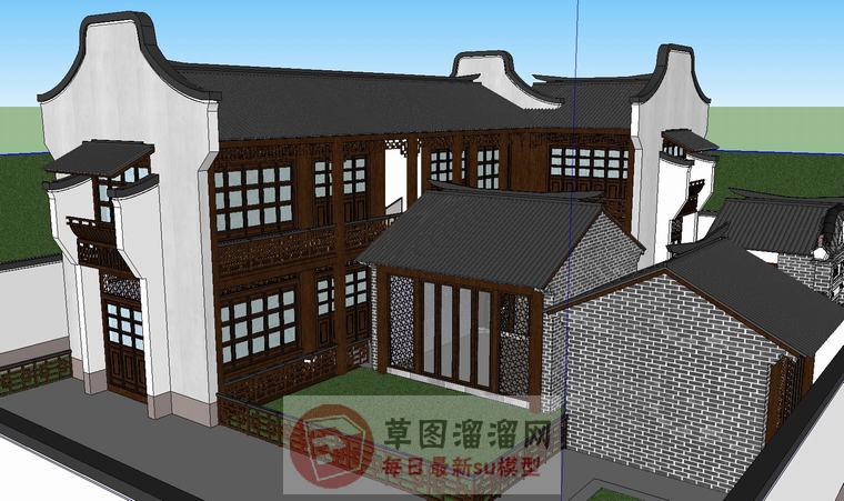 中式四合院建筑SU模型 2