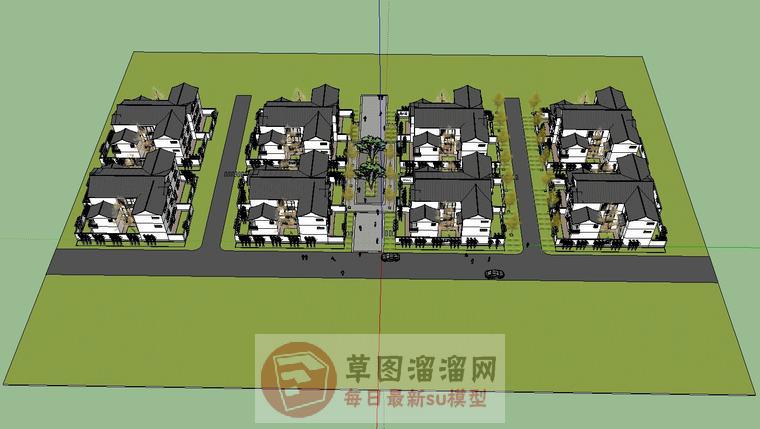 中式别墅建筑SU模型 1