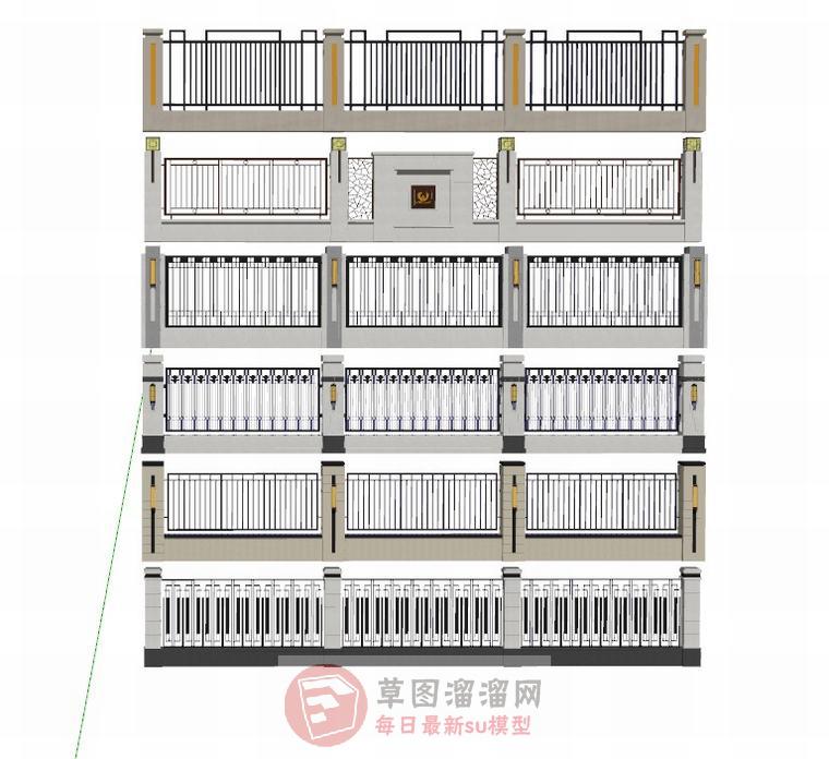 新中式围栏围墙SU模型 2