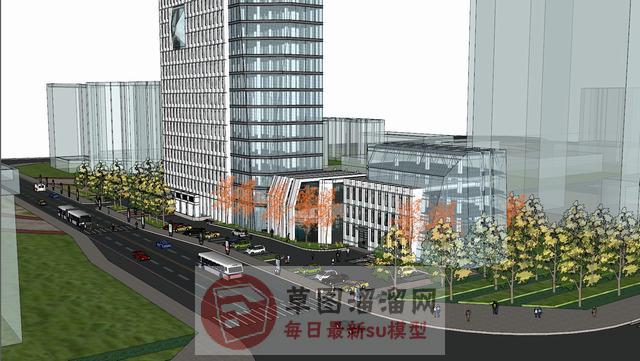 高层建筑街道SU模型 1