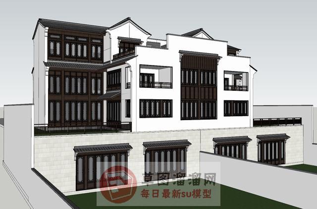 中式别墅建筑SU模型 1