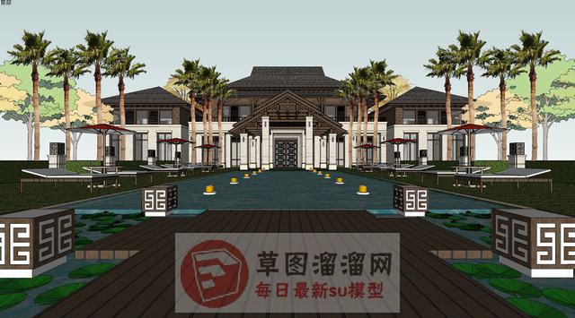 东南亚酒店建筑SU模型 1