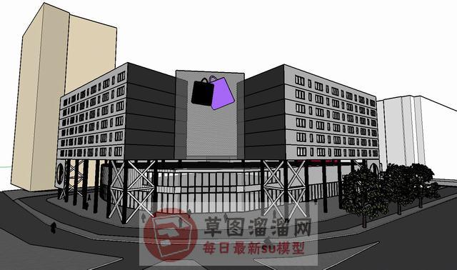 购物中心转角建筑SU模型 1