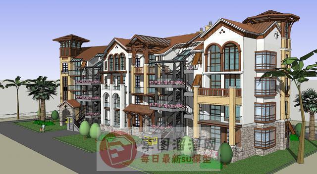 西班牙住宅建筑SU模型 3