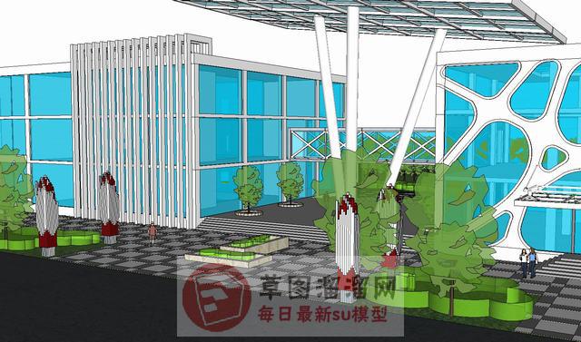 玻璃办公区域建筑SU模型 2