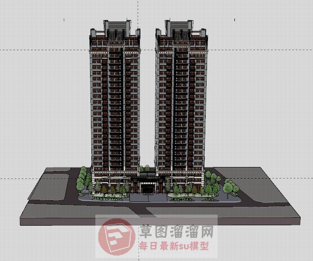 中式高层建筑SU模型 1