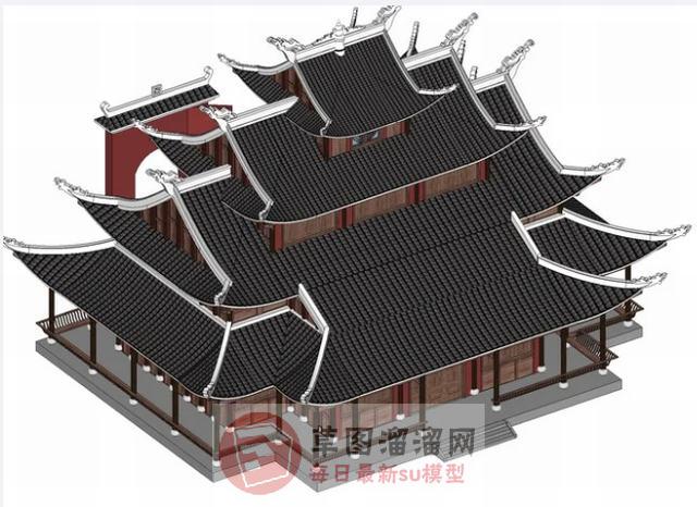 中式古建寺庙SU模型 1