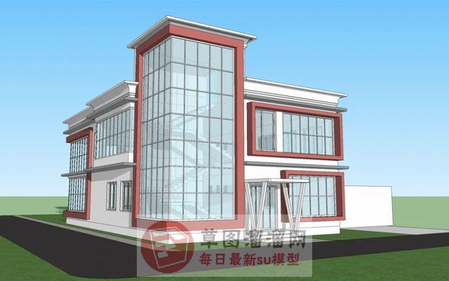 玻璃办公楼建筑SU模型 1