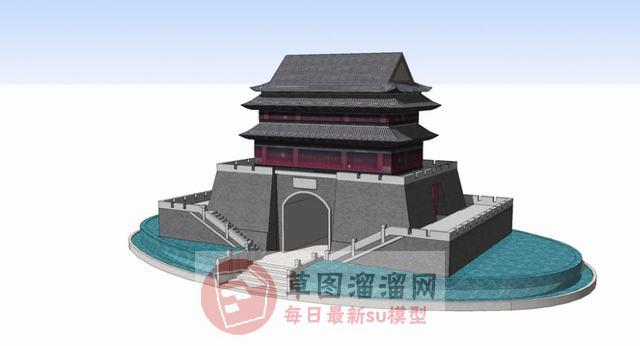 中式古建筑城楼SU模型 1